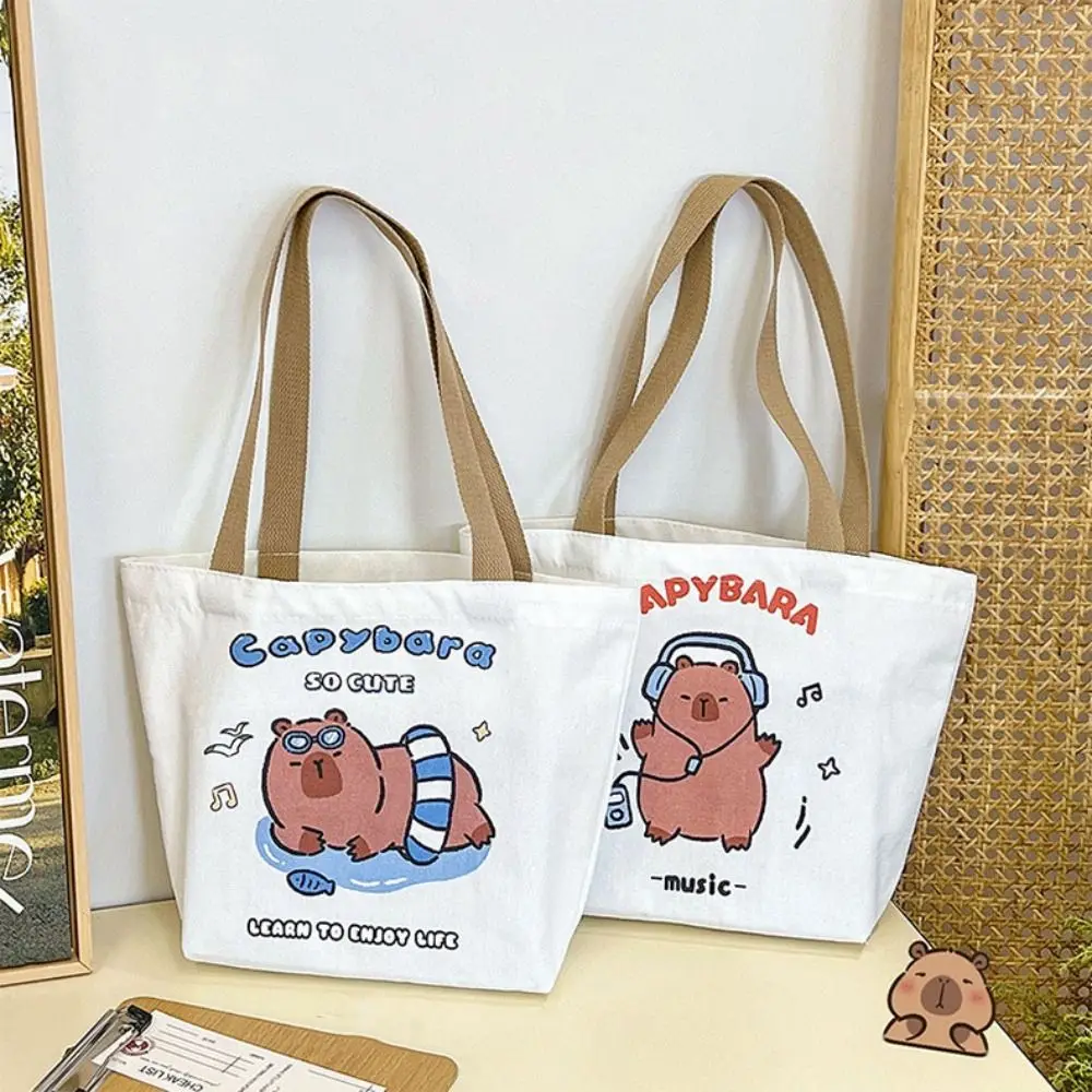 Casual Large Capacity Capybara Canvas Bag Tote bag School Bag Capybara Shoulder Bag Underarm Bag Capibara Handbag Unisex