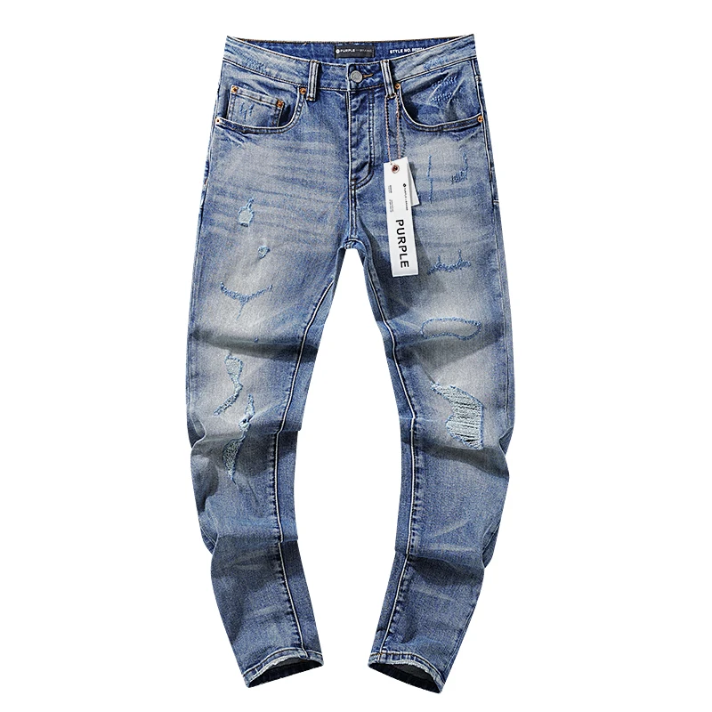 

24ss фиолетовые Брендовые прямые брюки, Американская улица, классические ретро синие джинсы, фиолетовые брендовые рваные джинсы