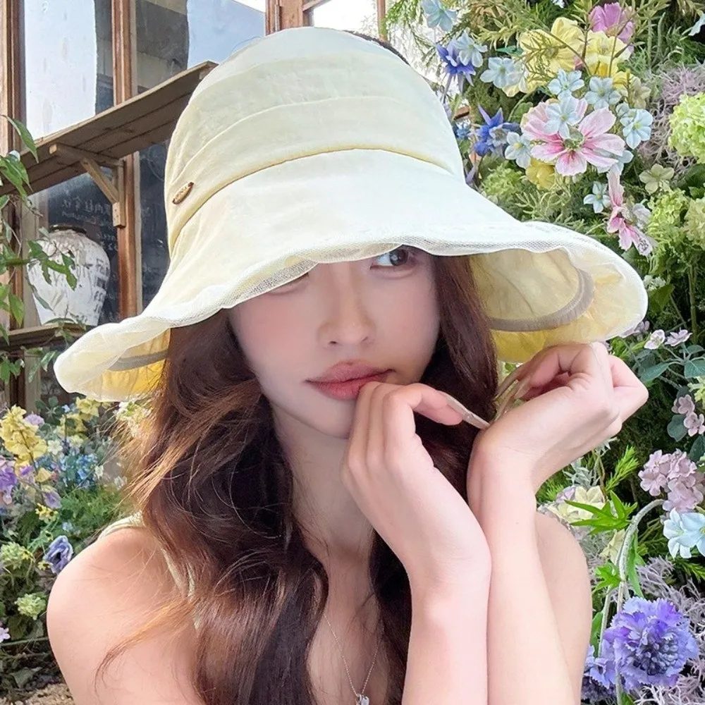 

Wide Brim Sun Protection Cap Korean Style UV Protection Outdoor Bucket Hat Solid Color Breathable Women's Sun Visor Hats