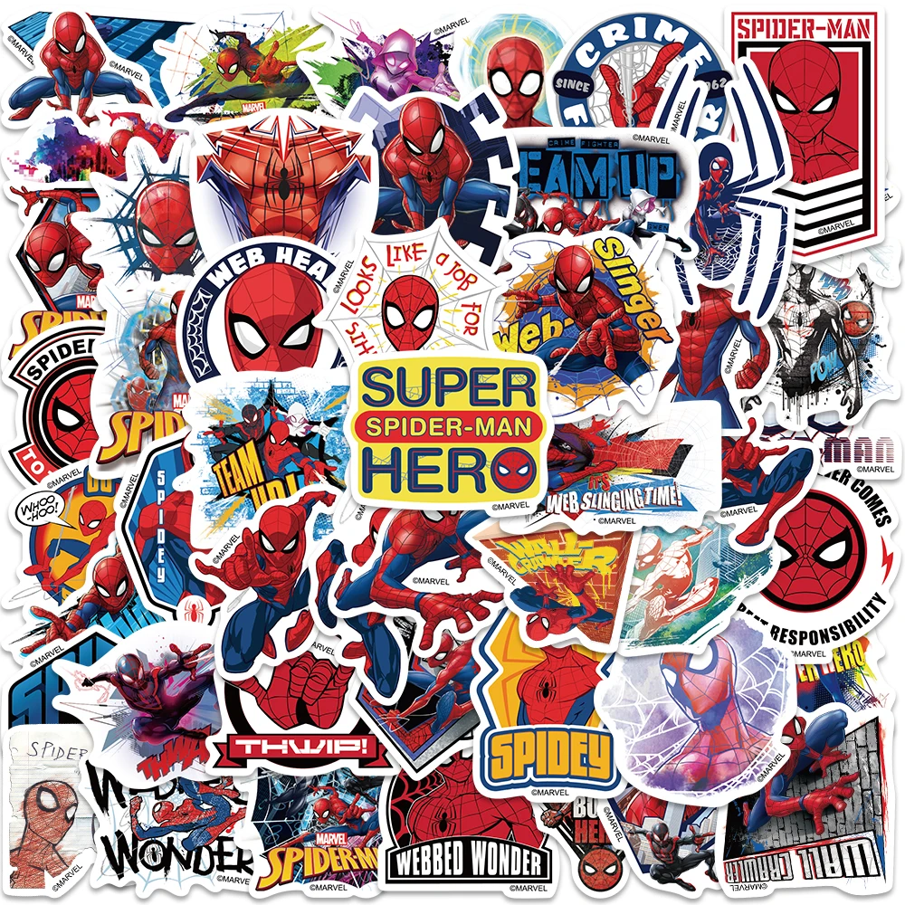 10/50PCS Disney Spiderman Superhero Marvel Stickers Avenger Skateboard Guitar Laptop Luggage Cartoon Waterproof Sticker Kid Toys