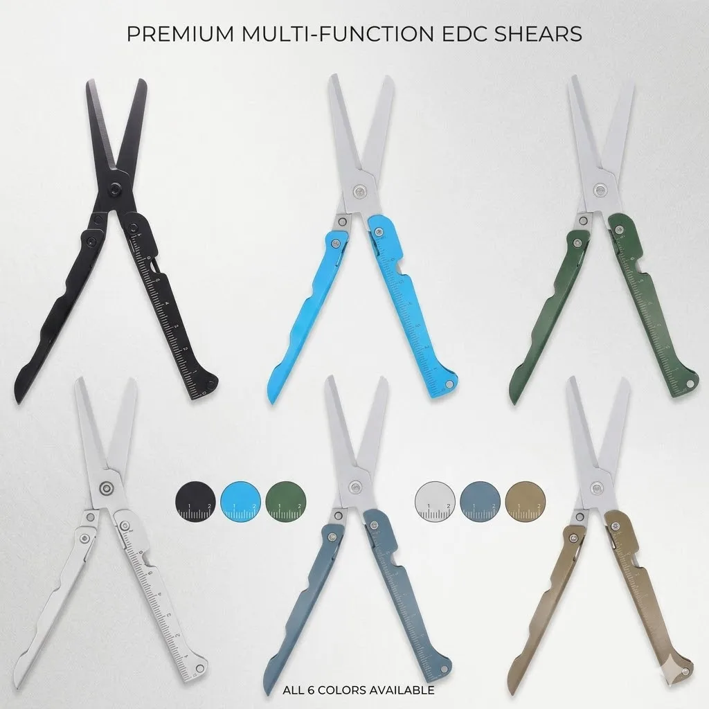 Folding Scissors, Slim Design, Stainless Steel Foldable Scissor with Ruler, Pocket Clip, Tool for EDC, Hobby, Crafts, Camping