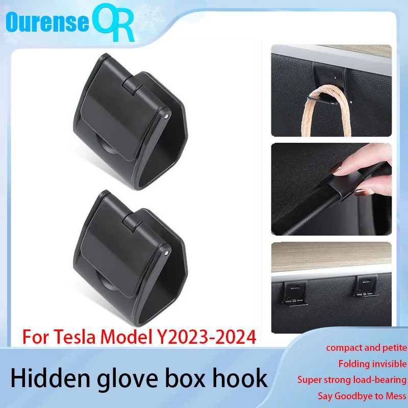 For Tesla Model Y Juniper 2025 Model 3 Highland 2024 2023 Glove Box Hidden Hook Passenger Bag Hanger Hat Holder Auto Storage