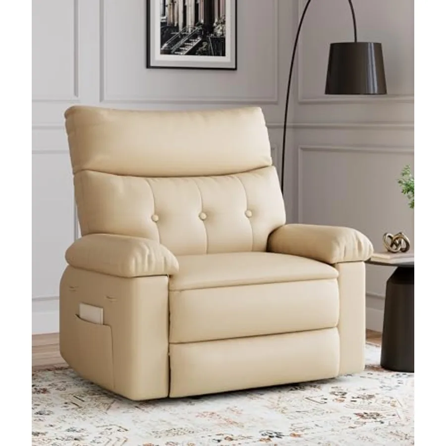 

Большое кожаное кресло-реклайнер с функцией вращения и качания, механическое, для взрослых, с удобными подлокотниками и спинкой, одноместное