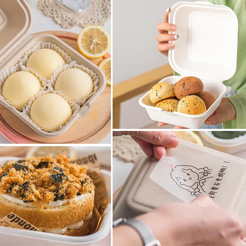 1/10PCS Disposable Bento Lunch Box Baking Cak Food Containers Microwavable Bento Box Dessert Environmental Protection Snack Box