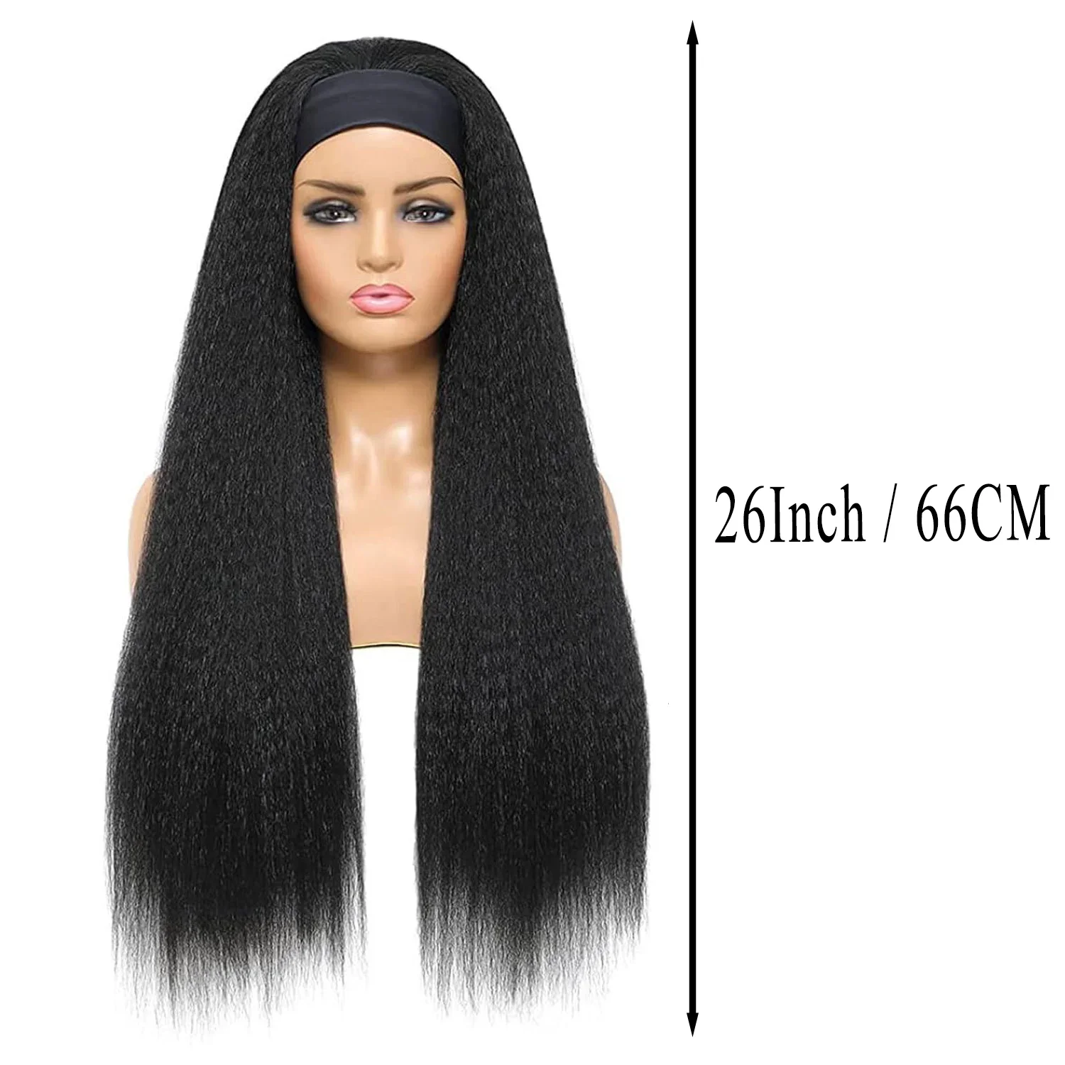 Synthetic Headband Wig Highlight Wig Black Long Straight Yaki Wig For Black Women Daily Party Cosplay Wigs