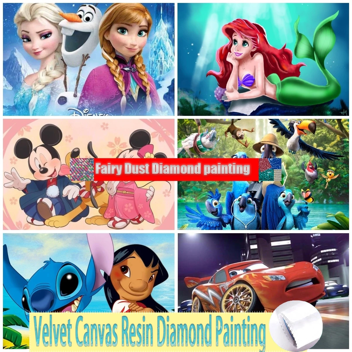 Disney Fairy Dust Resin Diamond Painting Mermaid Mickey Cartoon Cross Stitch Round Drill  Diamond Embroidery Picture Of  Home