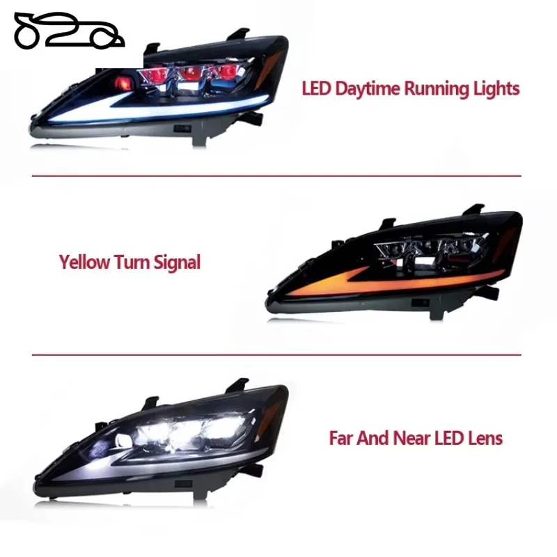 Three-eye matrix LED headlights for Lexus ES, integrated sequential turn signals and OEM DRL, high-brightness B2B kit