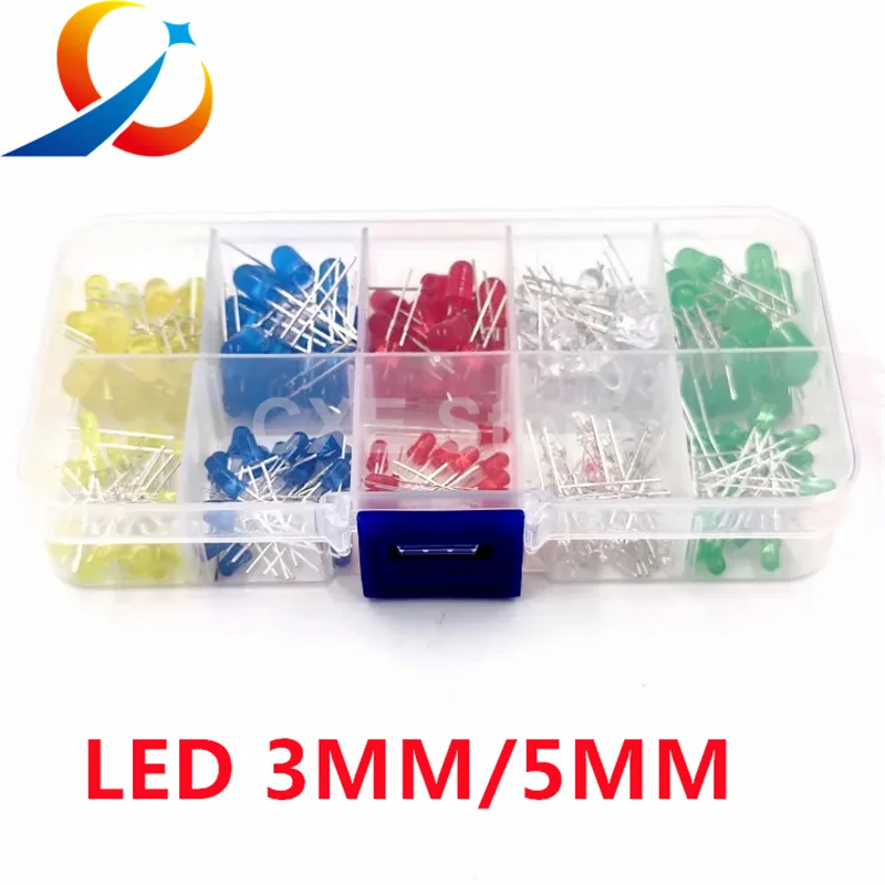 Ampoule LED 3mm/5mm, 100 pièces, F3 F5, rouge, vert, jaune, bleu, blanc, prise directe, pack complet, indicateur de perle de lampe, nouveau