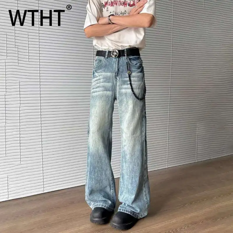 

WTHT New Fashion Summer Men's Wash High Street Denim Pants Trendy High-waisted Straight Loose Wide Leg Jeans Male 2A0033