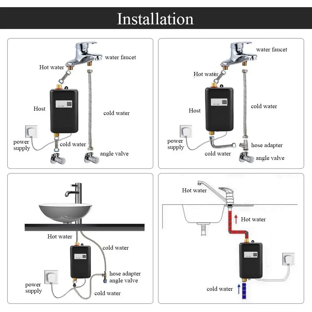 3800W Newest Water Heater Instant Water Heater Tankless Instantaneous Faucet Tap Kitchen Hot Water Crane LED Digital