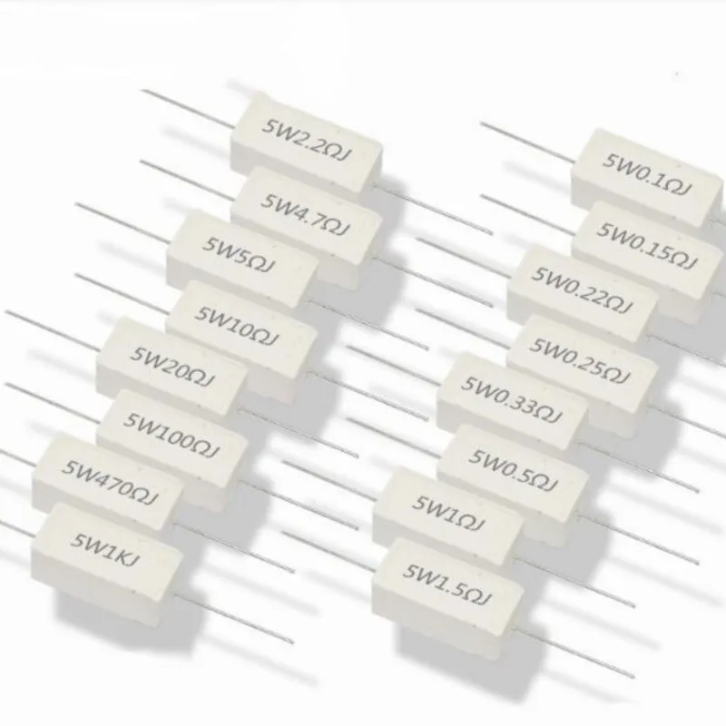 10pcs 5W 5% Cement Resistor Power Resistance 0.1 ~ 10K 0.1R 0.5R 1R 10R 100R 0.22 0.33 0.5 1 2 5 8 10 15 20 25 30 100 1K 10K ohm