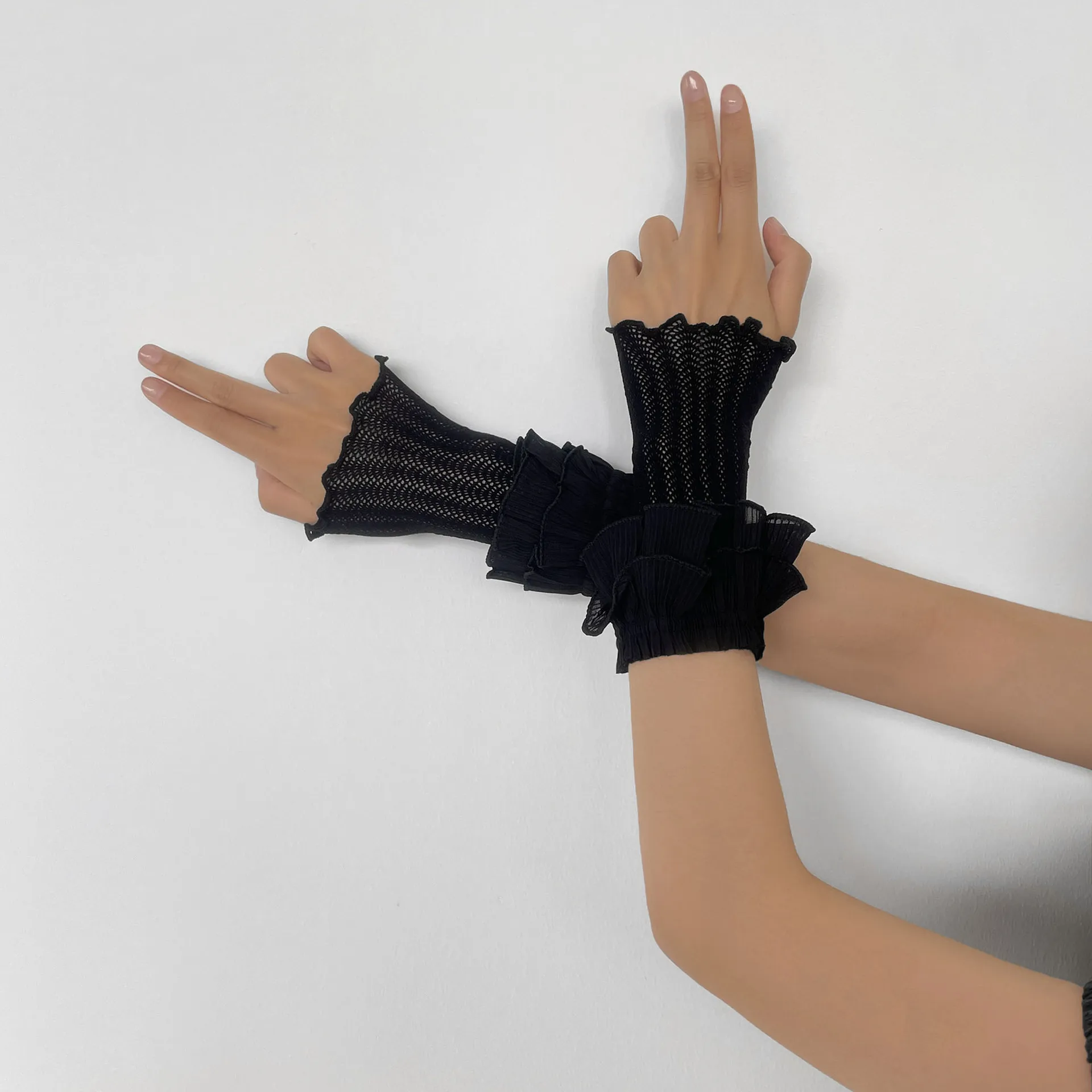 قفازات كونسيلر رفيعة للفتيات ذات طبقات مزدوجة من الدانتيل للحماية من الشمس من لوليتا بأكمام يدوية #5