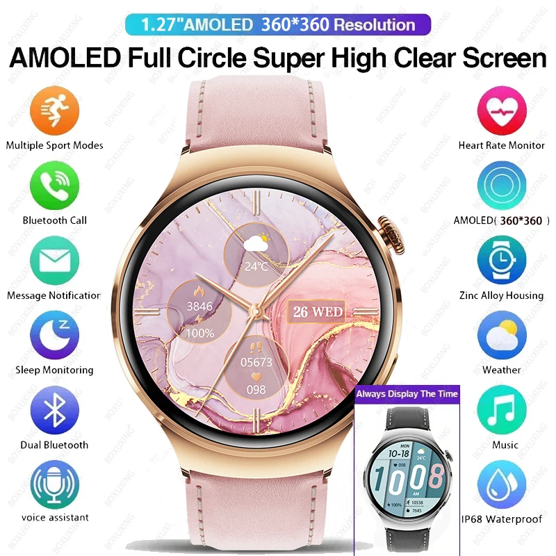 Huawei-reloj inteligente para mujer, accesorio de pulsera resistente al agua IP68 con pantalla HD de 360x360, control del ritmo cardíaco, llamadas,