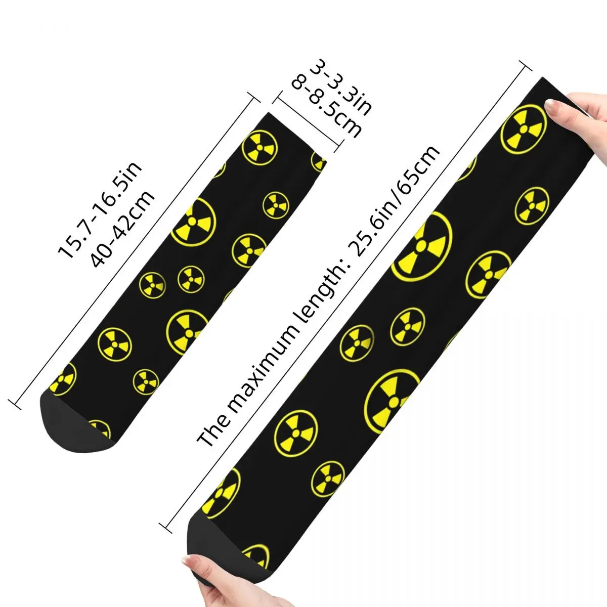 Hip Hop Retro Radioactive Yellow Black Radiation Symbol Crazy Men\'s Socks Unisex Harajuku Pattern Printed Novelty Crew Sock