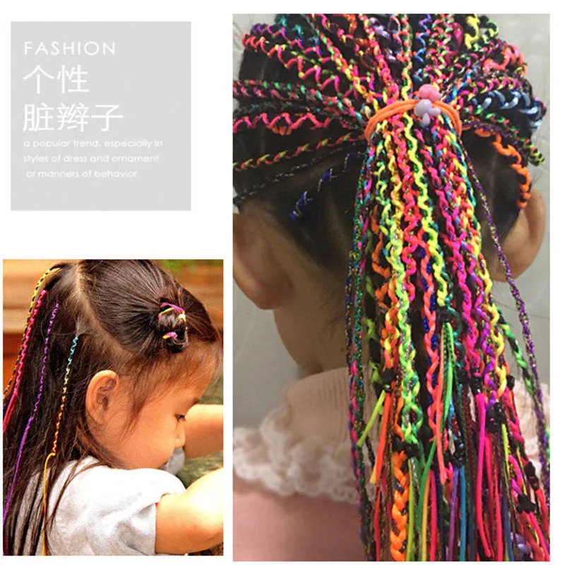 90cm Colorful 4-12Pcs Braided Rope Strands Dirty Braid Hair Accessories Hip Hop Girl DIY Ponytail Hair Accessories