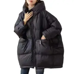 90% Duck Down Jackets Mid Long Puffer Coats Oversized Outwear Hooded Keep Warm Tops Autumn Winter