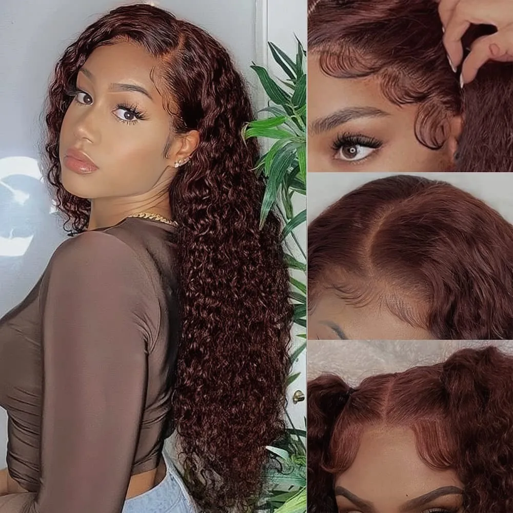 Brown 13x6  Lace Front Wigs Human Hair Chocolate Brown Deep Water Curly 13x4 Lace Frontal Human Hair Wig Closure Wigs