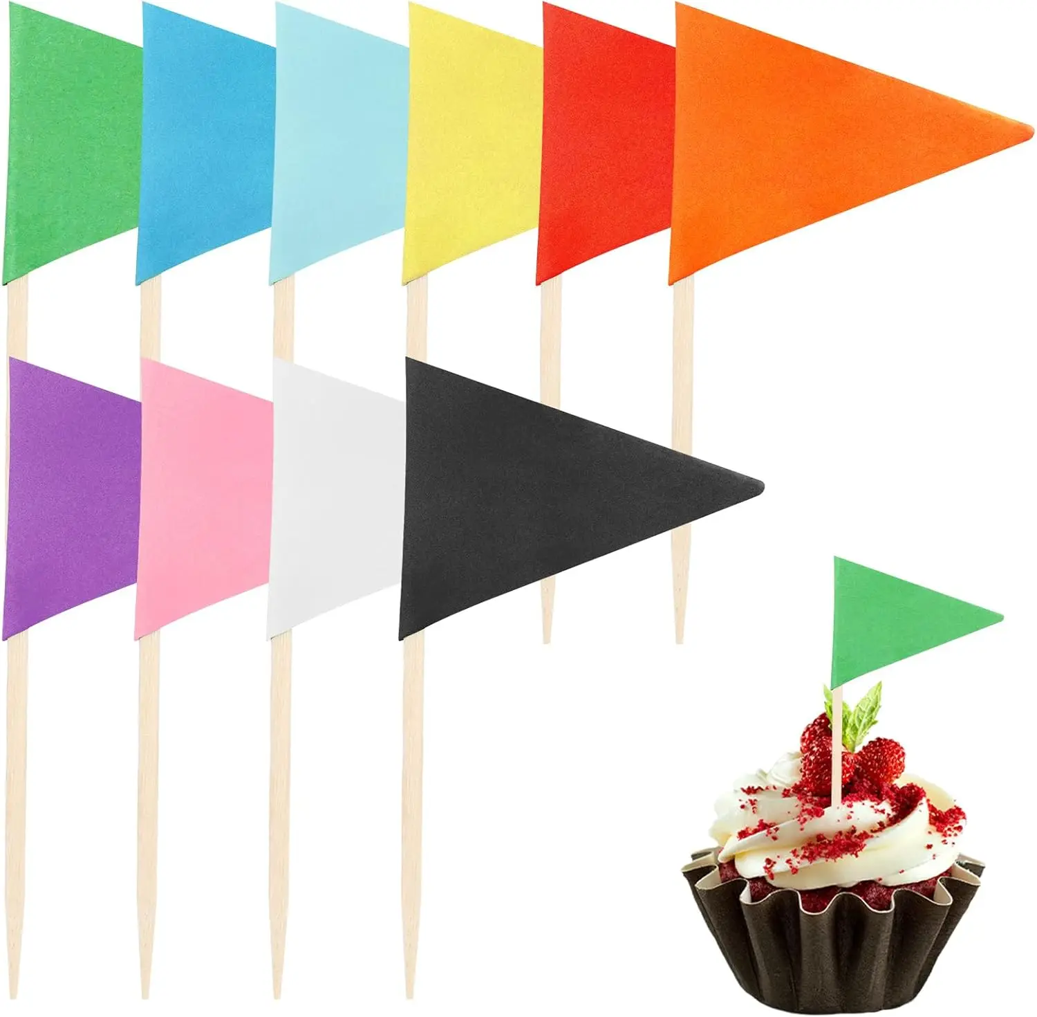 Uds. Banderas de palillo de dientes de Color sólido, Mini palo triangular pequeño, adornos para magdalenas de Golf, palos, bandera en blanco, marcadores de fruta y queso, banderas para