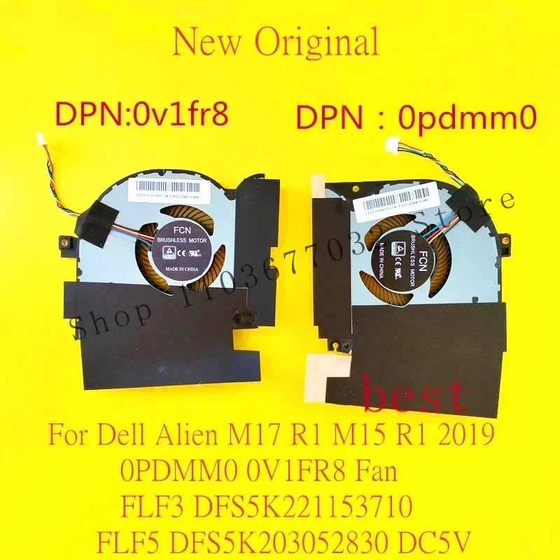 WYORESY New Laptop Fan For Dell Alien M17 R1 M15 R1 2019 0PDMM0 0V1FR8 0HDMFX 089GKT Fan FLF3 FLF5 DFS5K203052830 DC5V