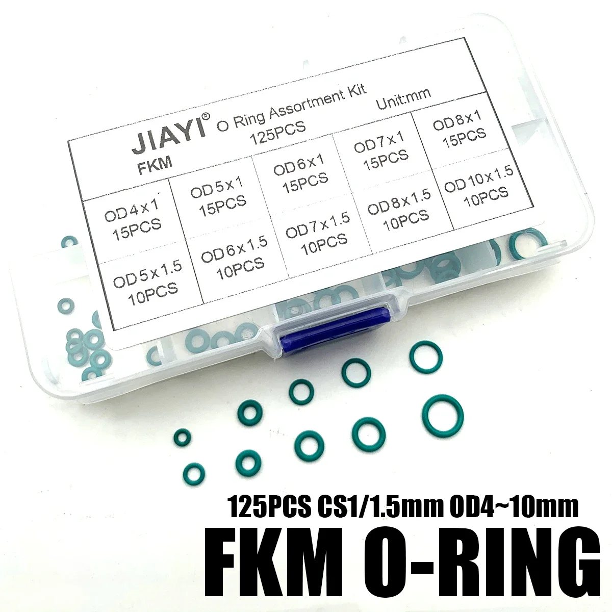 125PCS Green FKM O-ring Kit, Fluororubber Sealing Gasket, High Hardness, Heat-resistant and Corrosion-resistant Sealing Componen