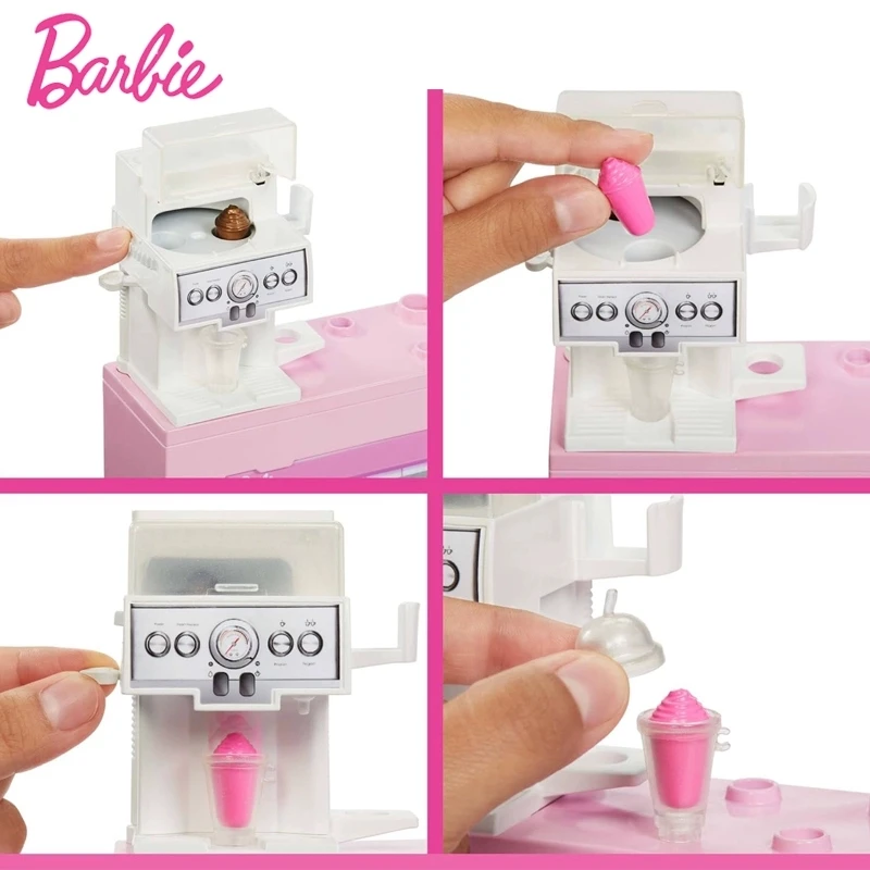 Barbie boneca cafeteria jogar conjunto crianças profissional barista experiência rico acessórios diy bebidas brinquedo meninas presente de natal