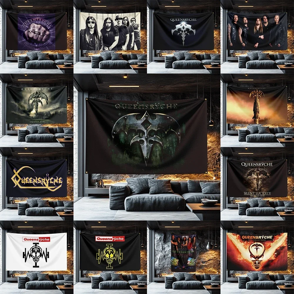 Queensryche Tribute Band Flag  Polyester Decorative Banner For Garage Wall Decor Rocker Gift
