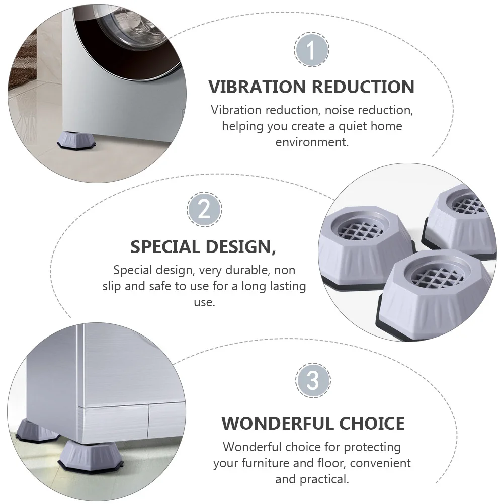 

4pcs Washing Machine Pad Gray Heavy Duty Non-Slip Vibration Reduction Floor Protection For Furniture Appliances Lifting Pads