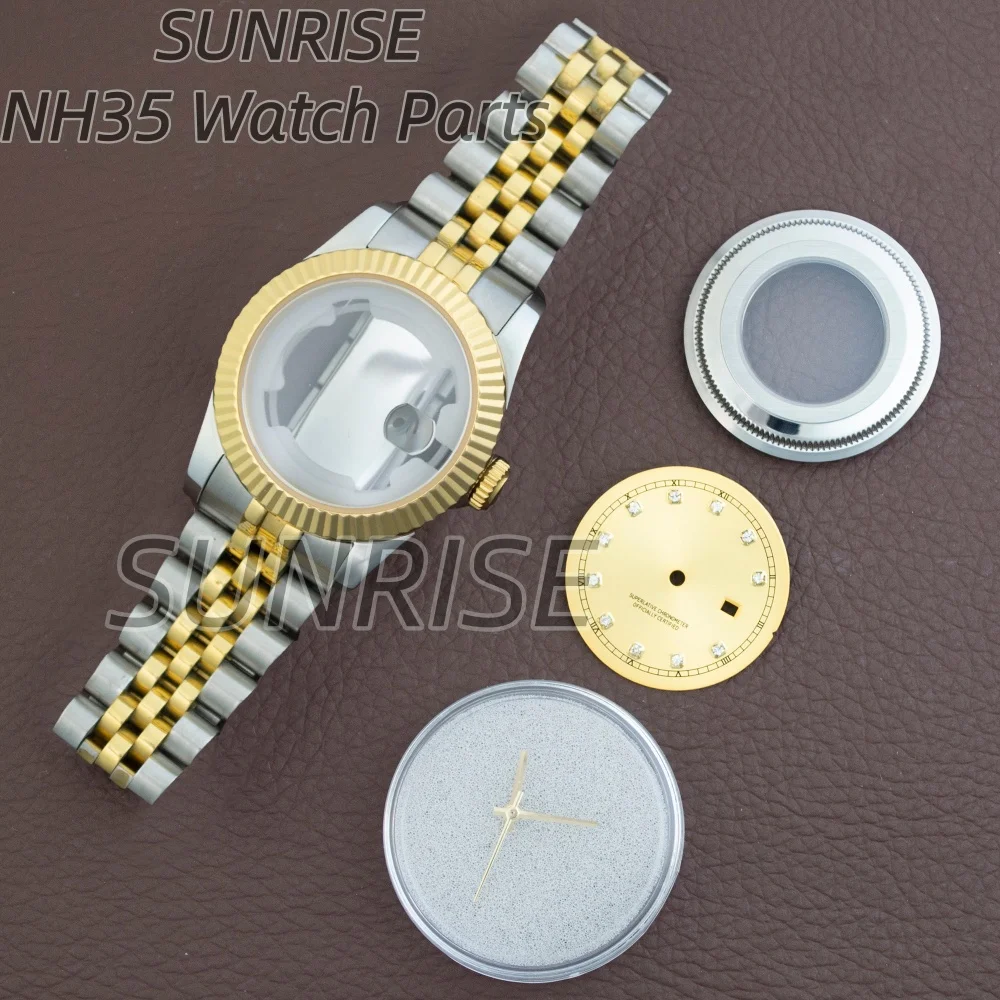 33 مللي متر الفاخرة الفضة الذهب الفولاذ المقاوم للصدأ ساعة نسائية حزام الهاتفي الأيدي الياقوت الزجاج مقاوم للماء لحركة Datejust NH05 #1