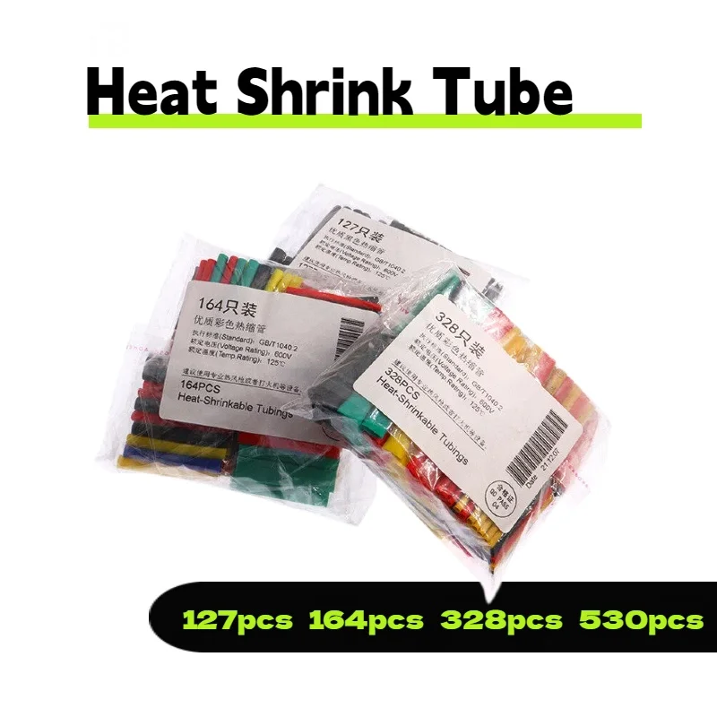 Heat Shrink Tube Kit 127/164/328/530PCS Assorted Polyolefin Heat Shrink Tubing Wire Cable Insulation Sleeve for Data Cable Repai