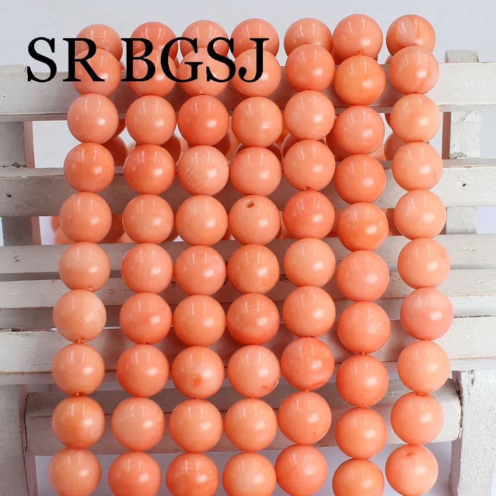 15inch 9-10mm 3A Genuine Natural Light Round  Orange Coral Loose Beads for Jewelry Making DIY Bracelet Necklace Accessories