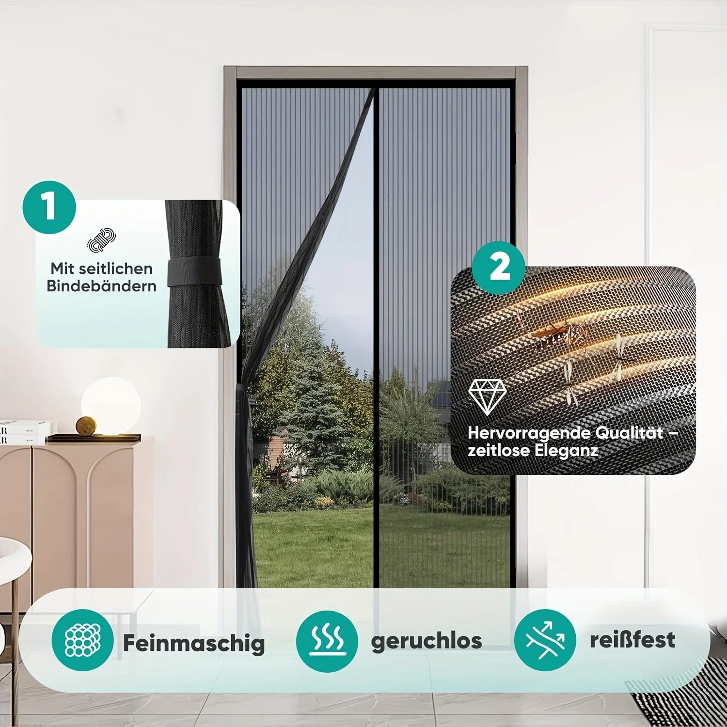 Summer Black Scratch-Resistant Magnetic Door Curtain - No-Drill Easy Install, Hands-Free Automatic Closing for Cats & Dogs