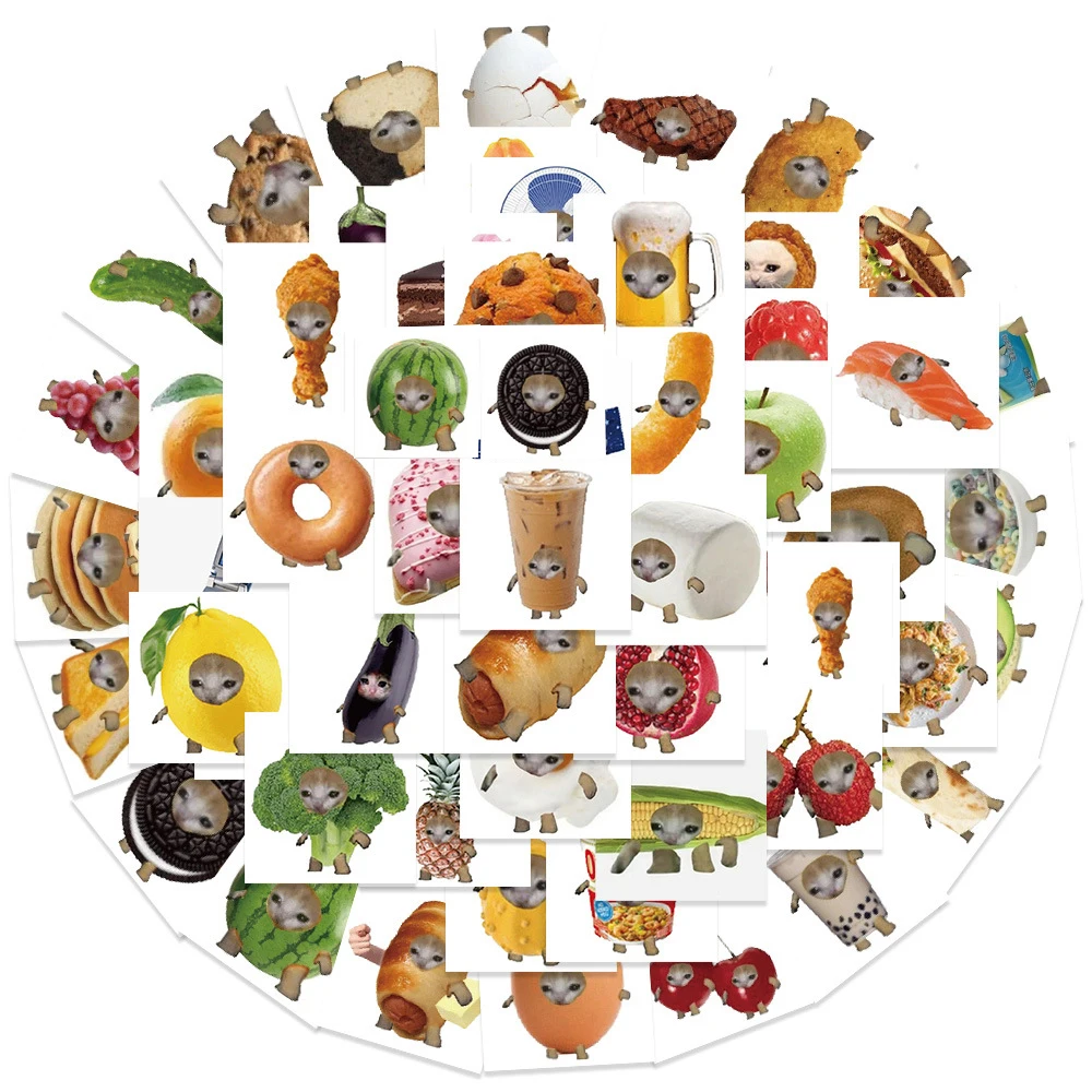 10/30/69pcs Funny Food Cats MEME Stickers Cute Animals Decals DIY Scrapbook Luggage Suitcase Reward Kawaii Graffiti Sticker Toy