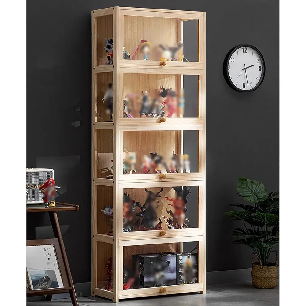 Glass Display Cabinet with Flip Door Solid Wood Displays Cabinet Use in Playroom Display