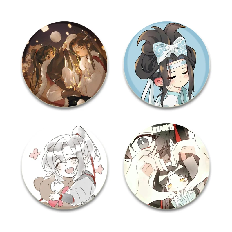 Anime Mo Dao Zu Shi HD Stampa Spilla Distintivo Figura di cartone animato Wei Wuxian Lan Zhan Spille con display rotondo Decorazione di gioielli Spilla