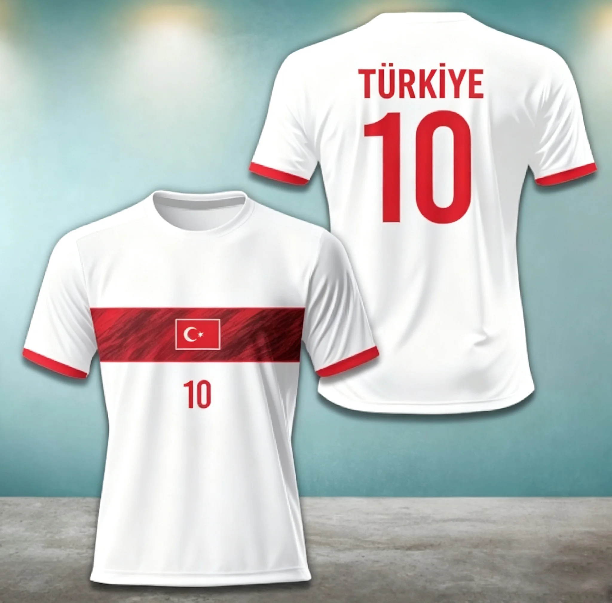 2026 Turkey National Flag Print Unisex Soccer Jersey Quick Dry Breathable Polyester Lightweight Casual Football Fan Sports Tee