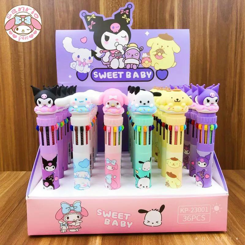 New Sanrio Ballpoint Pen 36pcs Kuromi Cinnamoroll 10 Colors Pens Student Kawaii Stationery 0.5mm Drawing Marker Children's Gifts