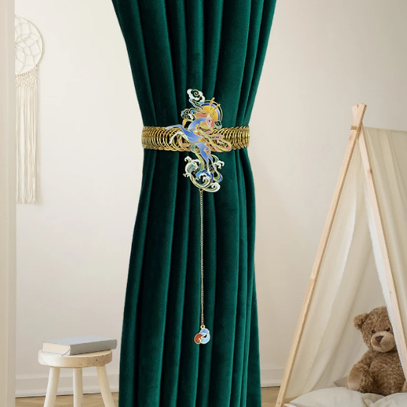 

New Chinese Curtain Buckle Folding Fan Shaped Tassel Alloy Curtain Storage Ring Colorful Deer Home Decoration Villa Curtain Clip