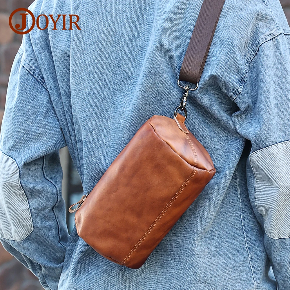 

JOYIR Genuine Leather Cylindrical Crossbody Bag for Men Women Casual Shoulder Bag Fashion Trendy Small Messenger Bag New