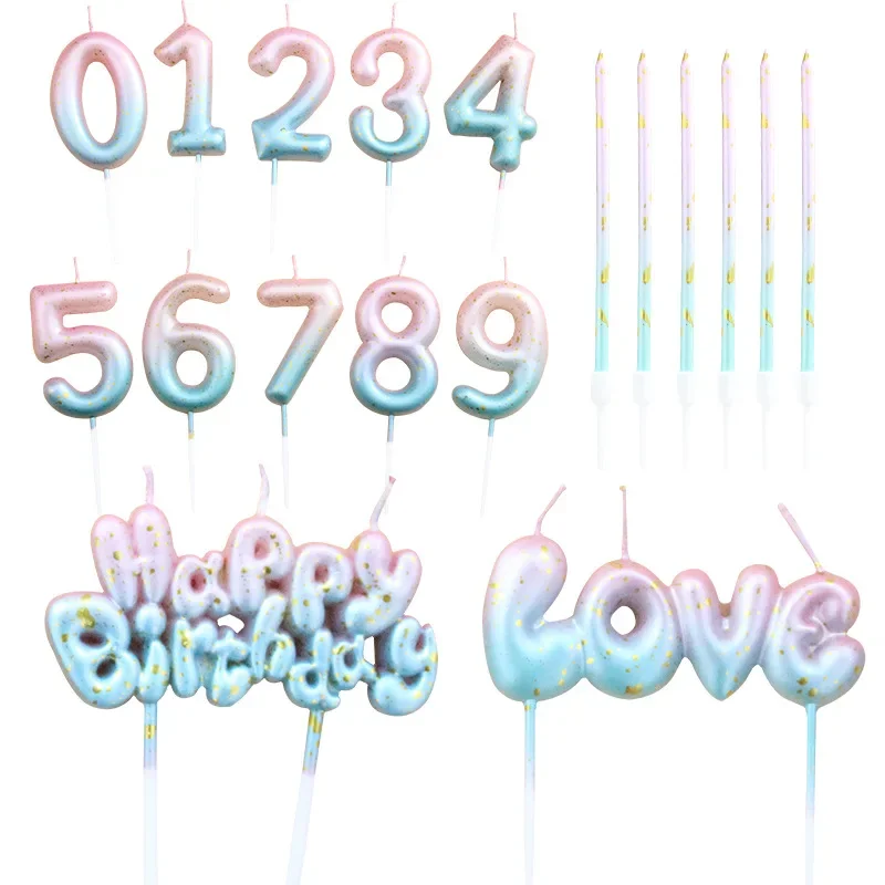 Pink Blue Birthday Candle Creative Party Gradient Letters