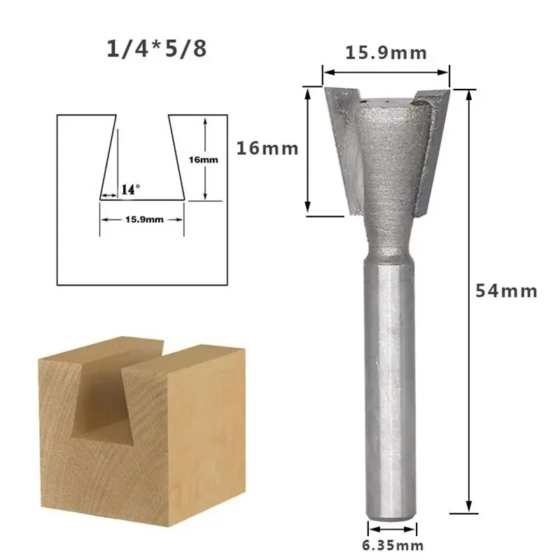 1PC 1/4" 6.35MM Shank Milling Cutter Wood Carving Dovetail Wood Cutter Dovetail Router Bits For Wood  Engraving Milling
