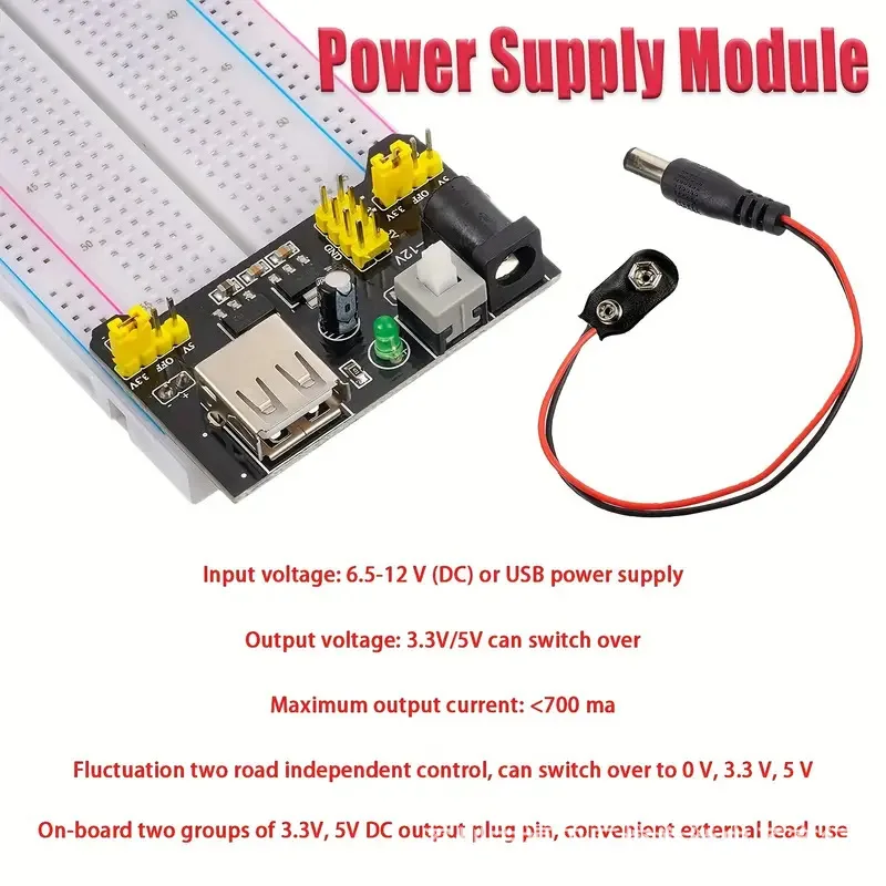 Conjunto de placa de ensaio 69 peças MB-102 módulo de alimentação + placa de ensaio de 830 furos + fio de placa de ensaio clipe de bateria de 9V
