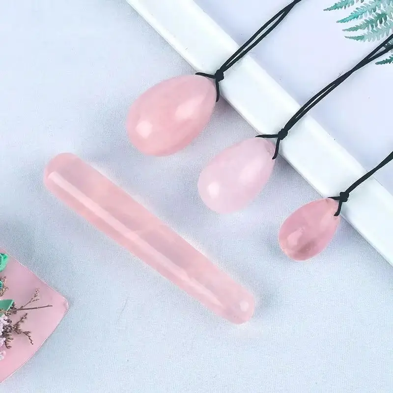 

Natural Rose Quartz Yoni Egg Set Vaginal Tightening Jade Egg Women Pelvic Kegel Exerciser Vaginal Massage Yoni Wand Crystal Ball
