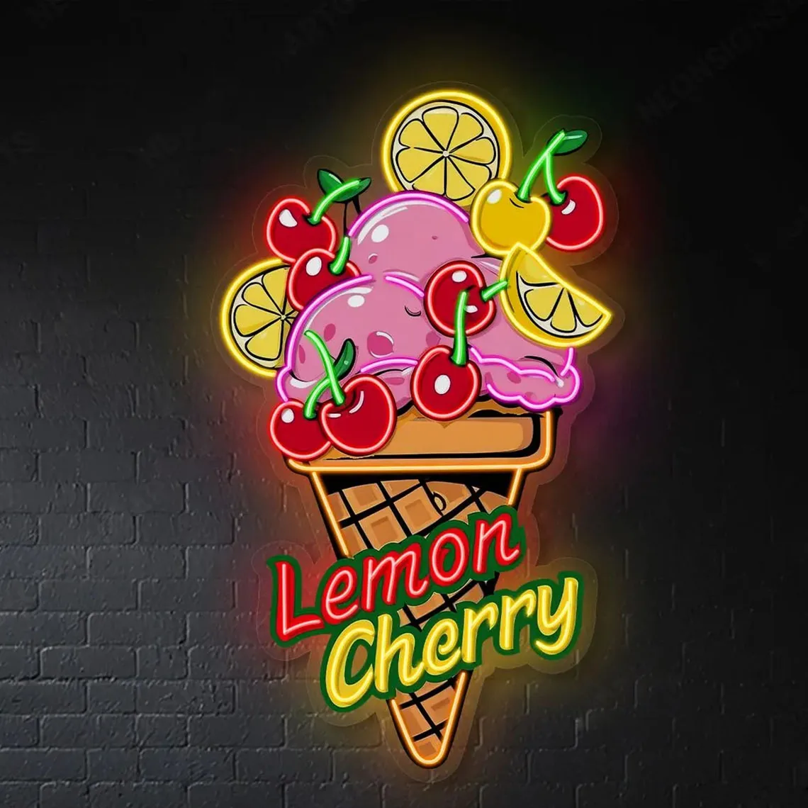 

Неоновая вывеска с ультрафиолетовым принтом «Лимонная вишня», неоновая вывеска с фруктовым мороженым, настенный декор с фруктовым мороженым, неоновая вывеска на заказ, деловая неоновая вывеска