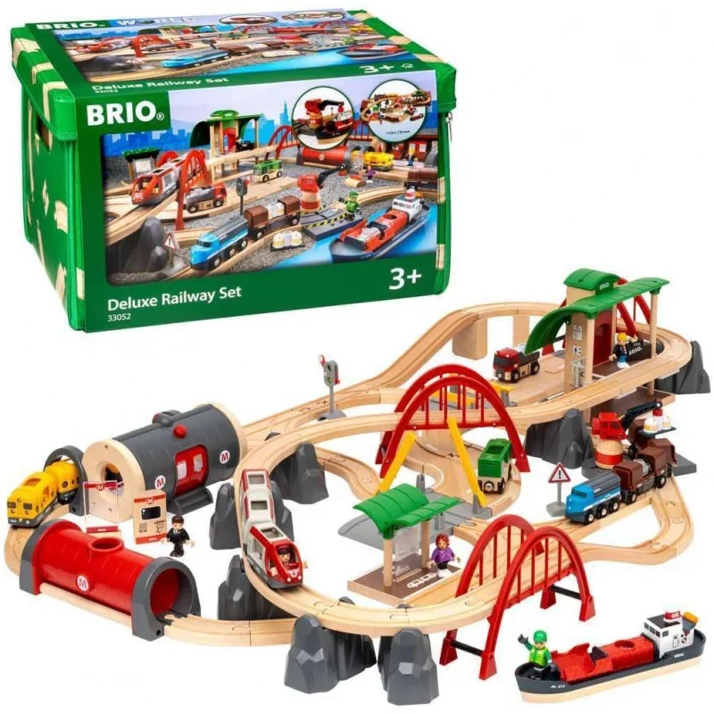 World 33052 Deluxe Railway Set | Comprehensive Wooden Train Toy Set for Kids Age 3 and Up | FSC Certified Eco-Friendly Toy |