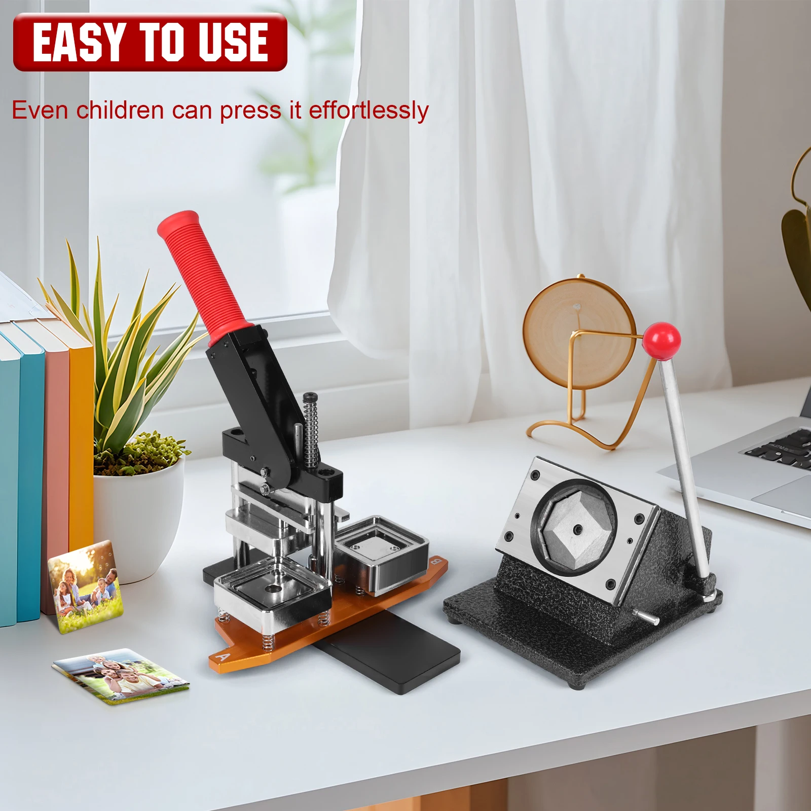 ماكينة ضغط أزرار مغناطيسية مربعة 50 مم مع 100 مجموعة مواد DIY مغناطيس الثلاجة لمدرسة الأعمال والحدث للحفلات