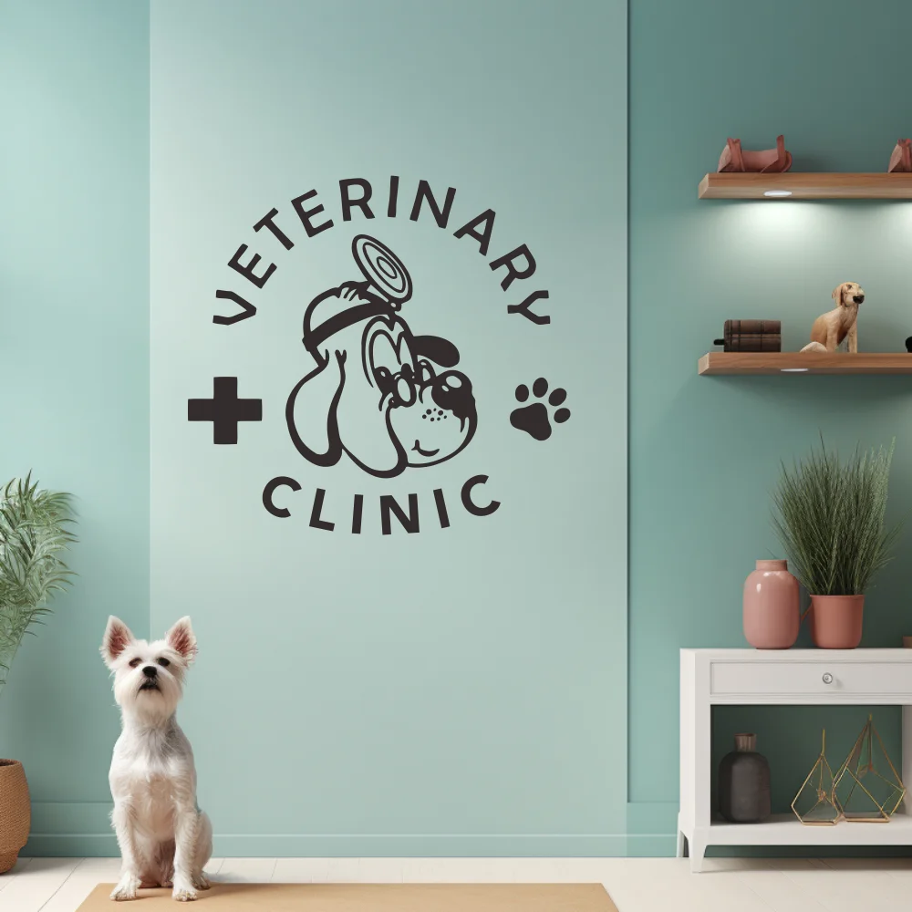 Self-adhesive Vinyl Art Mural Wall Sticker for Pet Clinic Decor “VETERINARY CLINIC” perfect for Pet Hospital Wall Decor JZY562