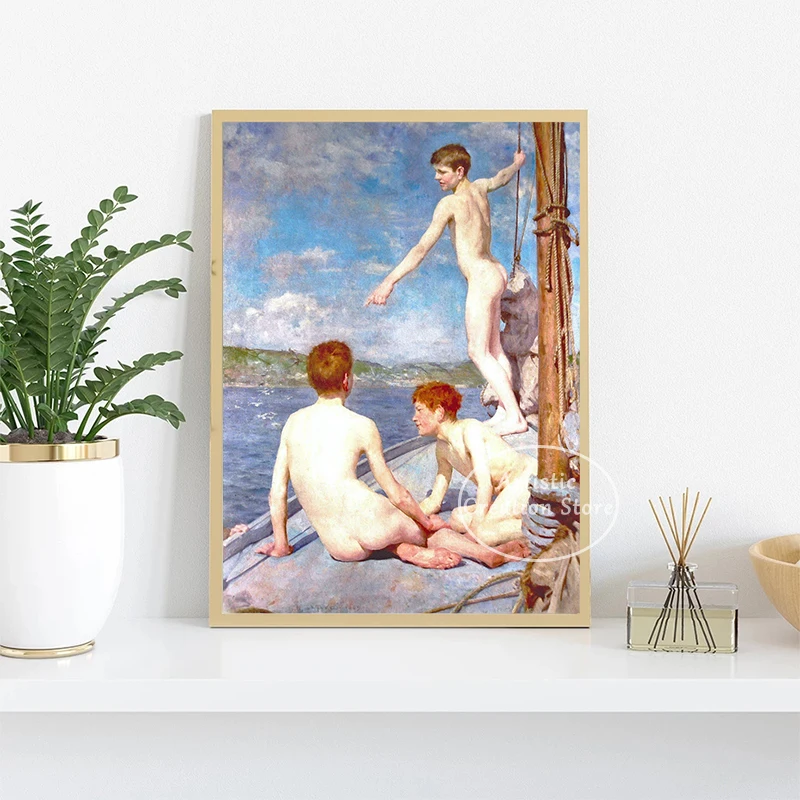 Vintage Gay Nude Man Art The Bathers By Henry Scott Tuke Prints Famous Painting Canvas Nordic Bedroom Wall Pictures Home Decor