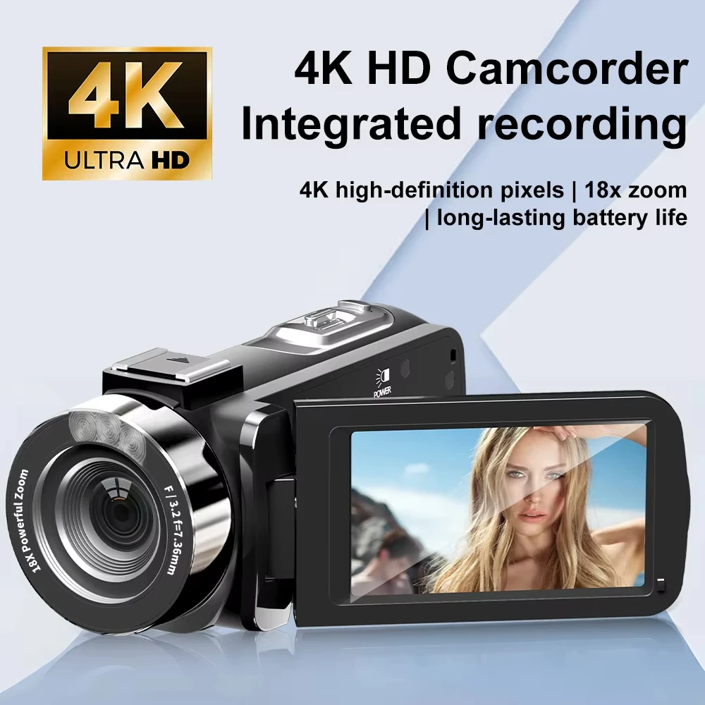 

Портативная цифровая камера 4K 2 в 1, фото-видеозапись, DV, видеокамера для путешествий, 18-кратный зум, 3,0-дюймовый вращающийся экран со вспышкой