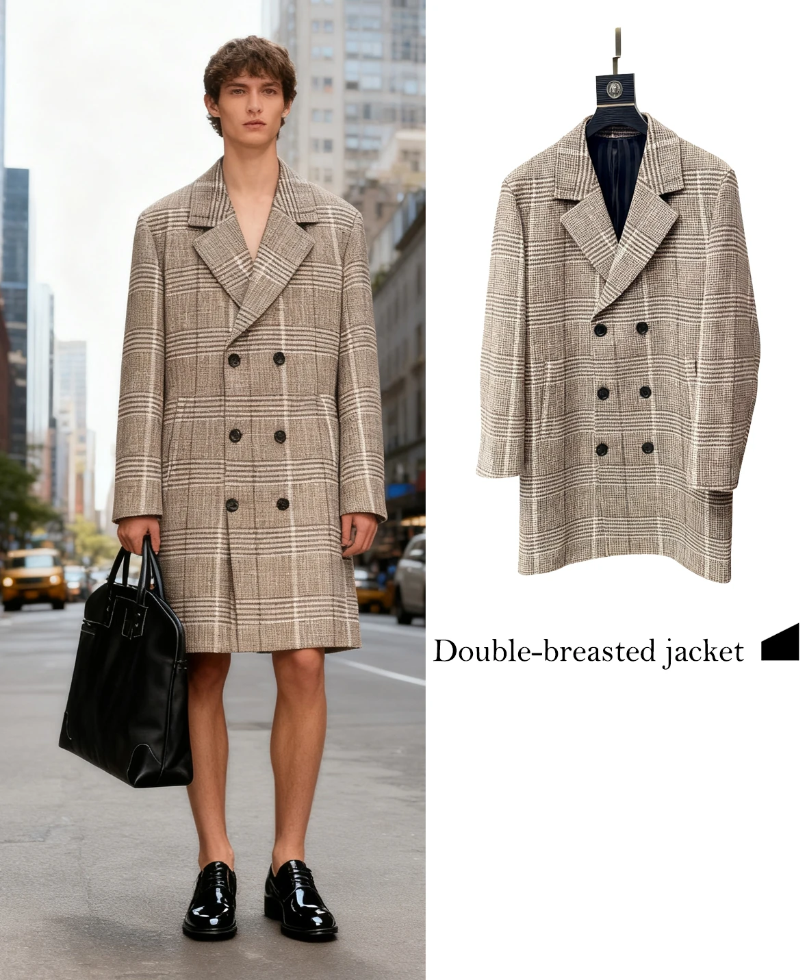 

FWRD Plaid Double Breasted Mid Length Coat Mens Casual Plaid Double Breasted Mid Length Coat #FWRD0040