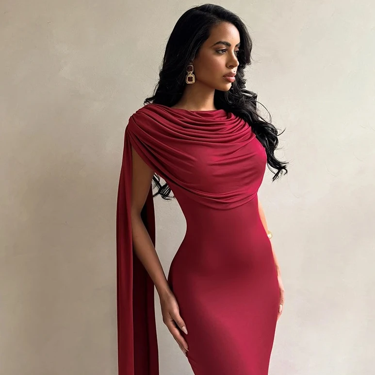 Dames nieuwe luxe prom gelegenheid avondjurk aankomst effen kleur elegant ingerichte mouwloze geplooide rugloze lange jurk